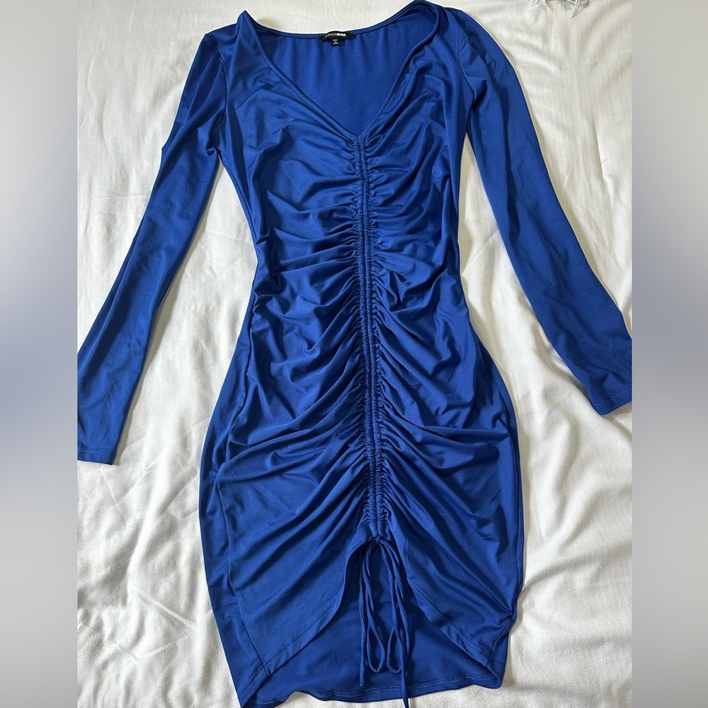 Blue scrunch mini dress